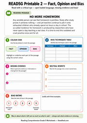 Fact Opinion and Bias Grade 5 printable worksheet preview