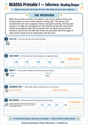 Inference Reading Deeper Grade 5 printable worksheet preview