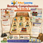 Reading Comprehension for Grade 3 digital infographic and printable worksheet pack for ages 7 to 9