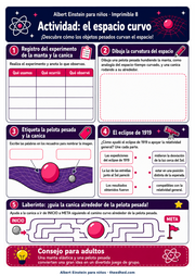 Ficha educativa imprimible en español sobre la gravedad y la relatividad general
