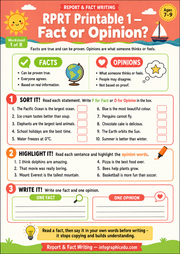 Fact or Opinion printable worksheet for children