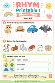 Rhyme Time printable worksheet for children ages 3 to 5