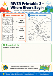Where Rivers Begin printable worksheet preview for children ages 7–9