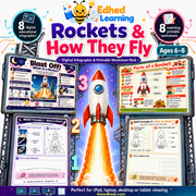 Rockets & How They Fly kids digital course with 8 infographics and 8 printable worksheets