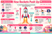 How Rockets Push Up action and reaction educational infographic for ages 6 to 8
