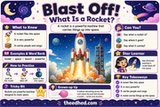 Blast Off What Is a Rocket educational infographic for children ages 6 to 8