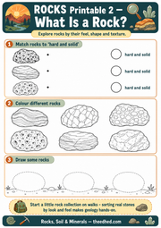 What Is a Rock printable worksheet with matching, colouring and drawing activities