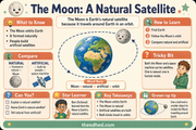The Moon A Natural Satellite educational infographic for children ages 7–9