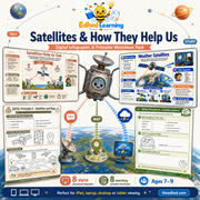 Satellites & How They Help Us digital course and printable worksheet pack for ages 7–9