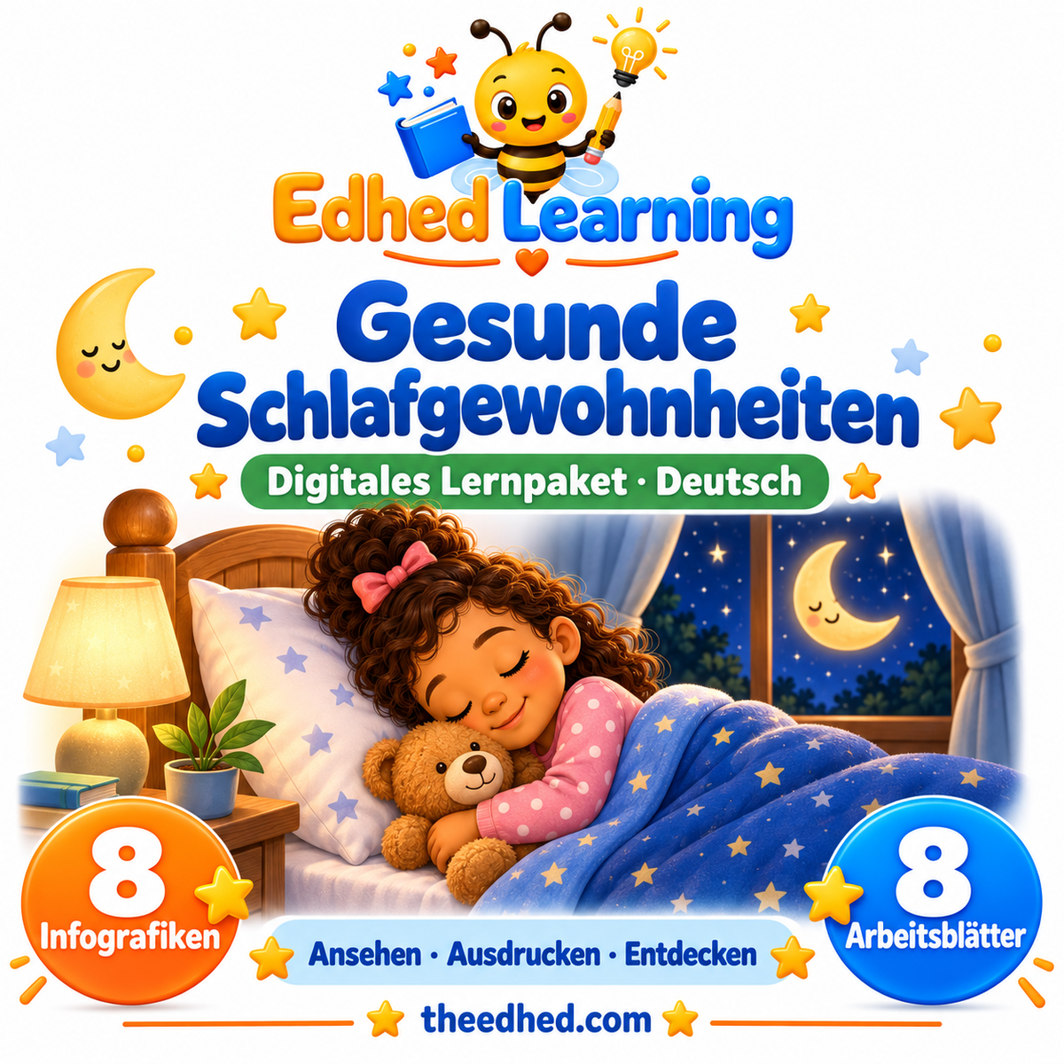 Edhed Learning Lernpaket Gesunde Schlafgewohnheiten mit 8 Infografiken und 8 Arbeitsblättern