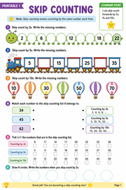 Skip counting printable worksheet for children