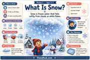 What Is Snow educational infographic explaining frozen water crystals for children