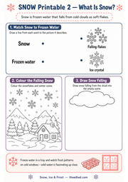 What Is Snow matching and drawing printable worksheet for ages 5–7