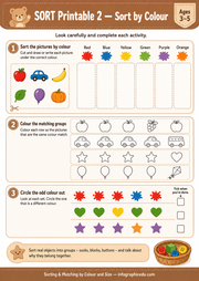 Sort by Colour printable worksheet for kids - Sorting and Matching course