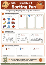 Sorting Fun printable worksheet for kids - Sorting and Matching course