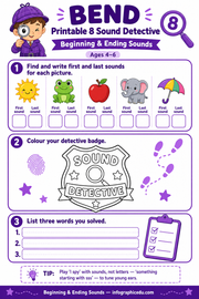 Sound Detective beginning and ending sounds printable worksheet