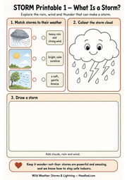 What Is a Storm printable matching colouring and drawing worksheet