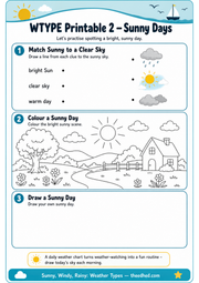 Sunny Days A4 printable matching colouring and drawing worksheet