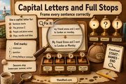 Capital letters and full stops Grade 1 proofreading infographic for children
