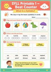 Syllable Beat Counter printable worksheet for children ages 5 to 7