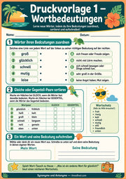 Synonyme und Antonyme – Wortschatz-Arbeitsblätter für Kinder – Arbeitsblatt 1: Wortbedeutungen