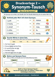 Synonyme und Antonyme – Wortschatz-Arbeitsblätter für Kinder – Arbeitsblatt 2: Synonym Tausch