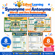 Synonyme und Antonyme – Wortschatz-Arbeitsblätter für Kinder – Edhed Learning: 8 Infografiken und 8 Arbeitsblätter