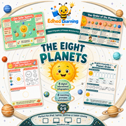The Eight Planets kids digital course with 8 infographics and 8 printable worksheets for ages 6 to 8