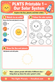 Our Solar System printable matching colouring and drawing worksheet