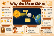 Why the Moon Shines educational infographic showing reflected sunlight