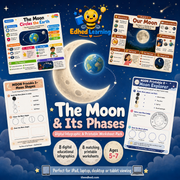 The Moon and Its Phases kids digital infographic and printable worksheet pack, ages 5 to 7