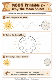 Why the Moon Shines printable tracing colouring and drawing worksheet