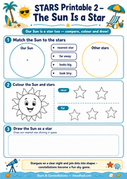 The Sun Is a Star printable worksheet with matching colouring and drawing activities