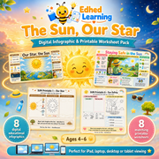 The Sun, Our Star digital infographic and printable worksheet pack for ages 4 to 6