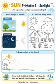 Sunlight daytime matching and drawing printable worksheet for ages 4 to 6