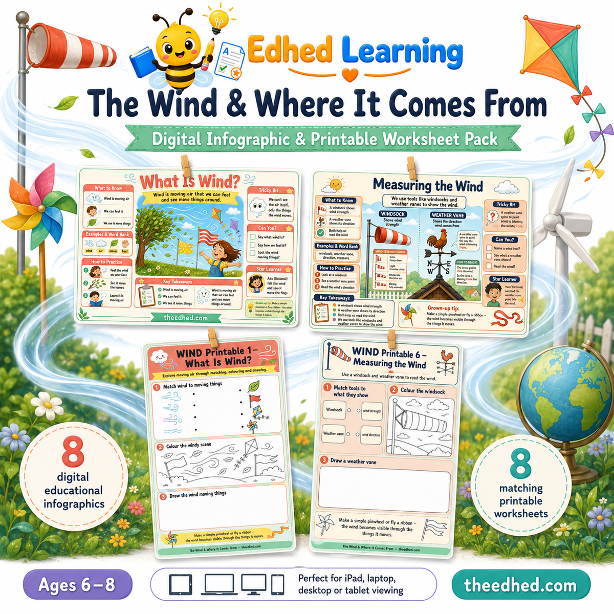 The Wind & Where It Comes From digital infographic and printable worksheet pack for ages 6–8