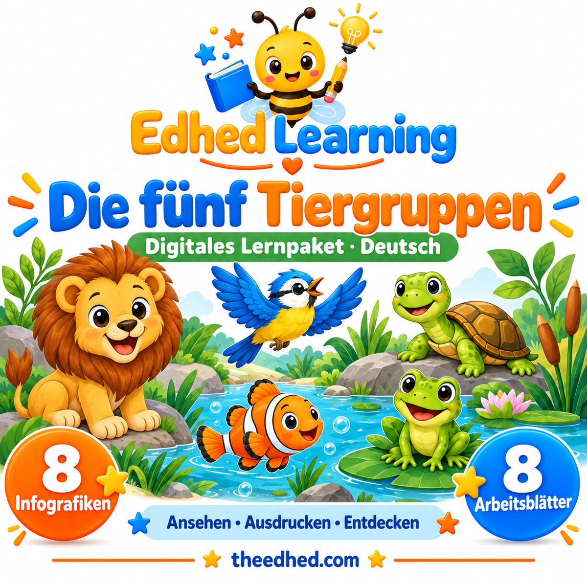 Edhed Learning Lernpaket Die fünf Tiergruppen mit 8 Infografiken und 8 Arbeitsblättern