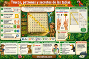 Infografía en español sobre trucos, patrones y secretos del cuadrado de multiplicar