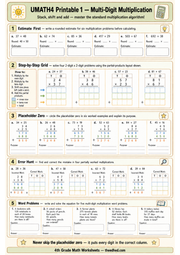 Printable Grade 4 multi-digit multiplication worksheet with estimates partial products and word problems