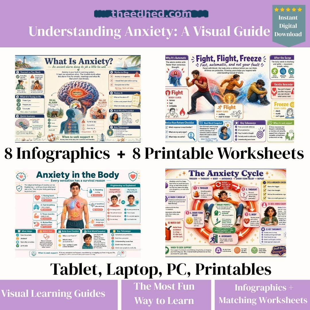 Edhed Learning Understanding Anxiety Visual Course: Practical Anxiety Education & Printable Worksheets digital course product image