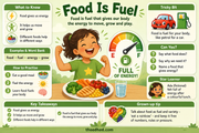 Food Is Fuel educational infographic for children ages 7 to 9