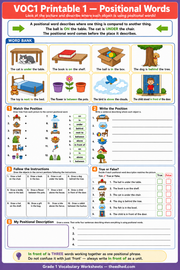 Grade 1 positional words printable worksheet for ages 6–7
