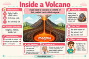 Inside a Volcano magma cutaway educational infographic for ages 7–9