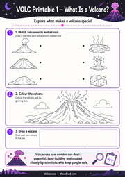 What Is a Volcano matching and colouring printable worksheet for children