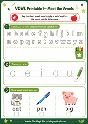 Vowels: The Magic Five – Kids Digital Course & Printable Worksheets