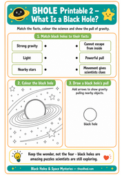 What Is a Black Hole matching colouring and gravity activity worksheet