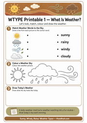 What Is Weather A4 printable matching colouring and drawing worksheet
