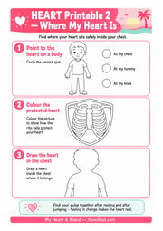 Where My Heart Is printable worksheet with body position and colouring activities