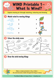 What Is Wind A4 printable worksheet with matching, colouring and drawing activities