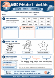 Word Jobs printable worksheet for children ages 6 to 8